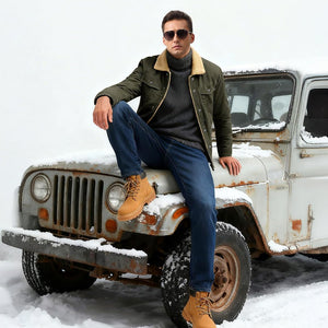 TACVASEN Green Thick Thermal Sherpa Fleece Lined Cargo Jacket