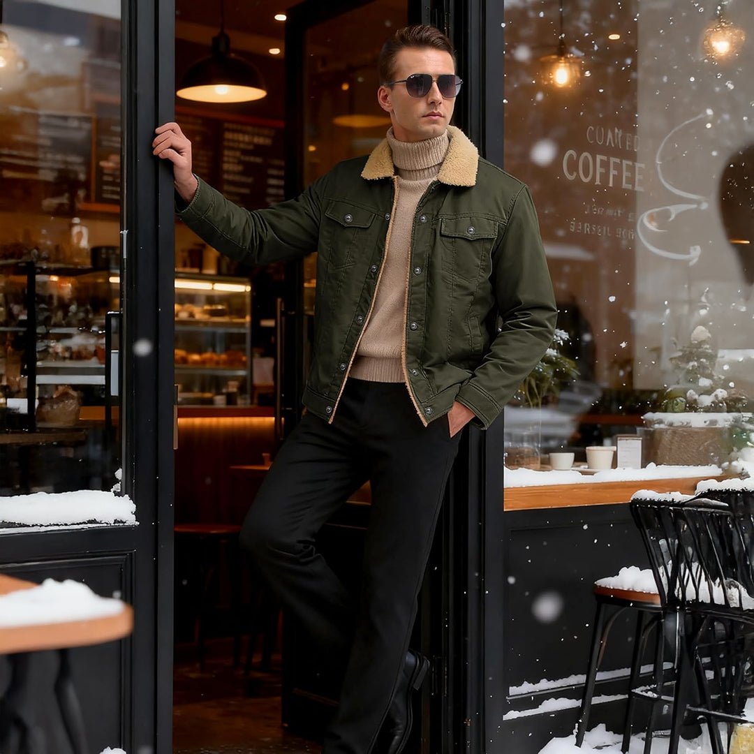 TACVASEN Green Thick Thermal Sherpa Fleece Lined Cargo Jacket