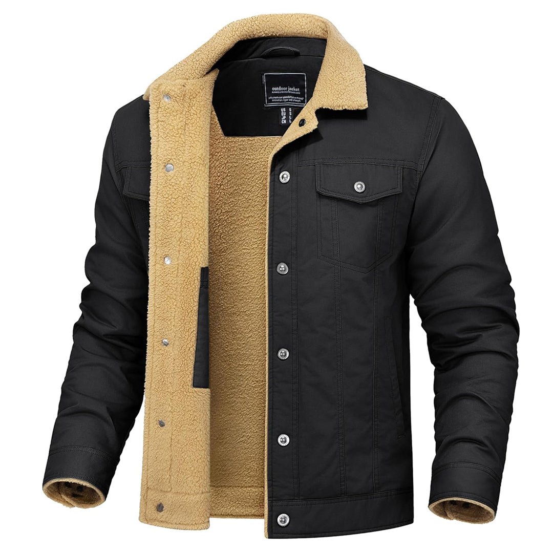 TACVASEN Black Thick Thermal Sherpa Fleece Lined Cargo Jacket