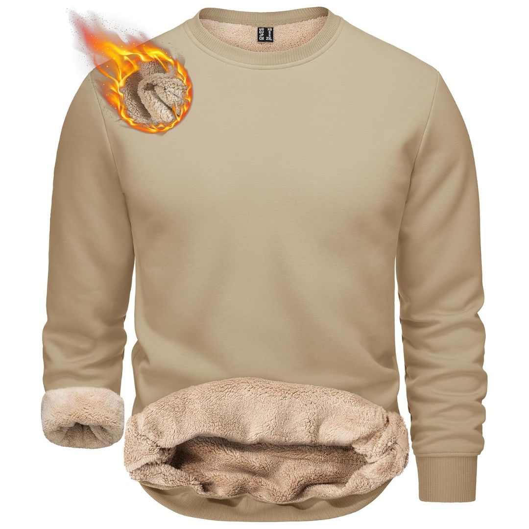 TACVASEN Khaki Men's Sherpa Lined Sweatshirt Warm Heavyweight Fleece Pullover