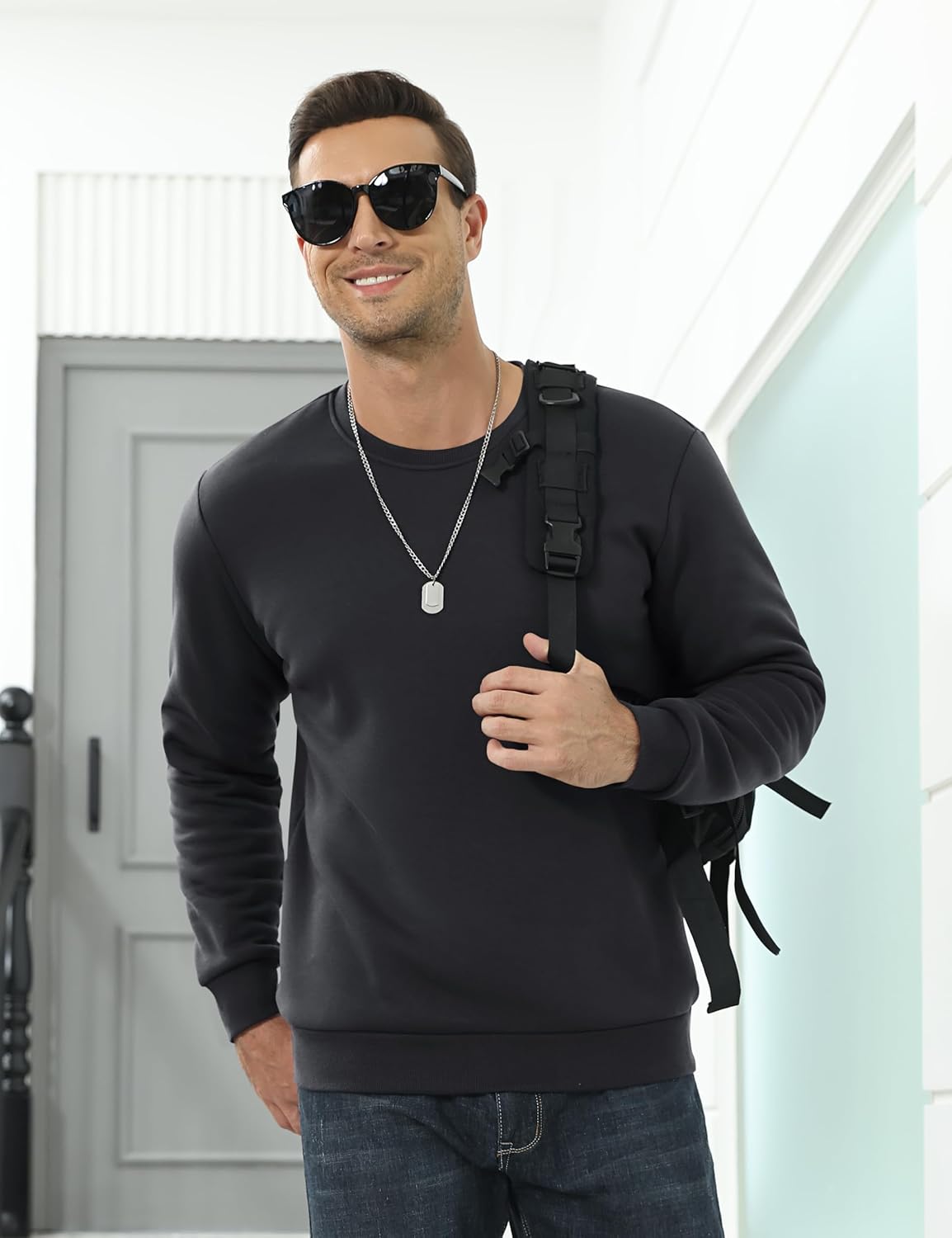 TACVASEN Black Men's Sherpa Lined Sweatshirt Warm Heavyweight Fleece Pullover