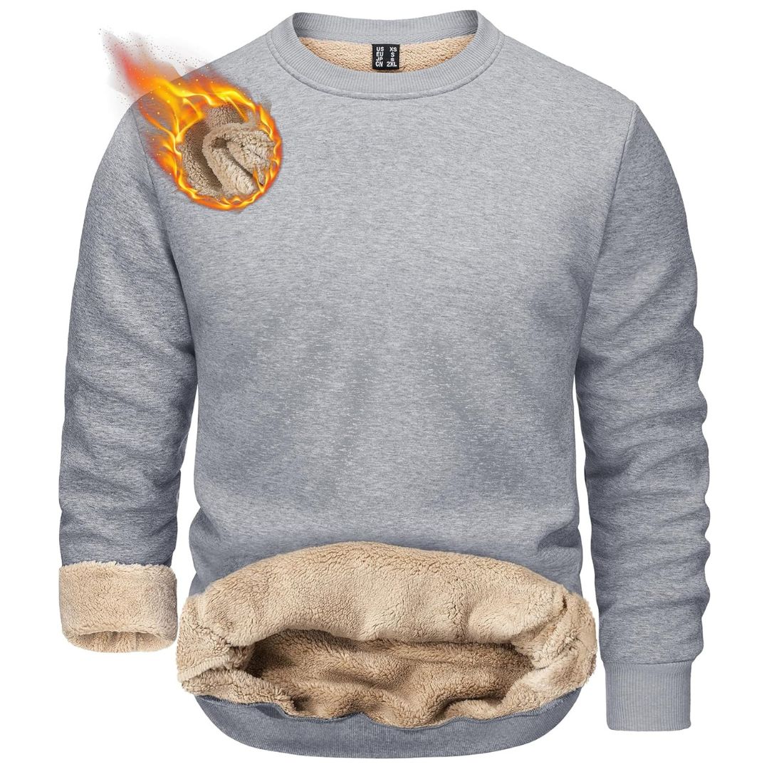 TACVASEN Light Grey Men's Sherpa Lined Sweatshirt Warm Heavyweight Fleece Pullover