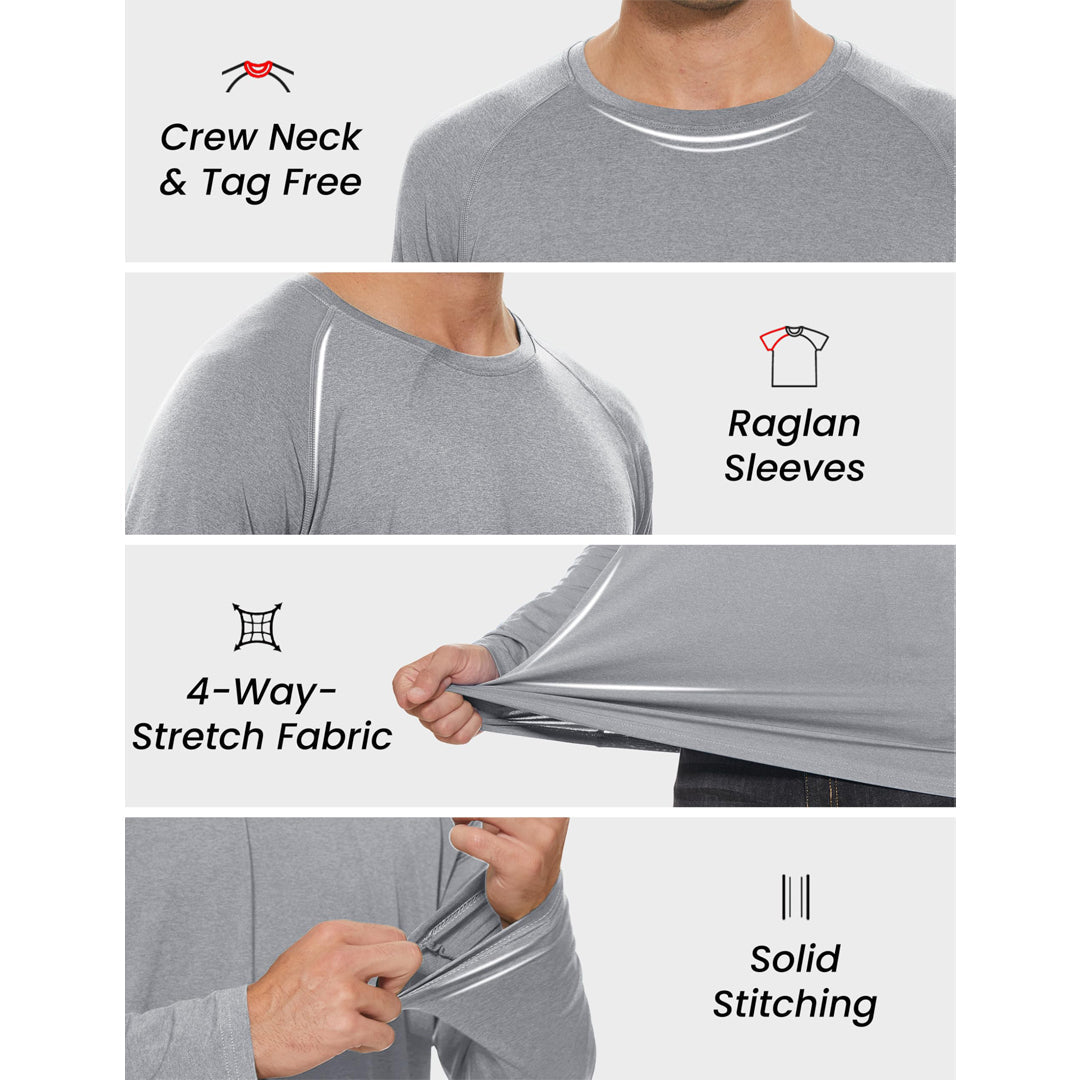 TACVASEN Light Grey UPF 50+ Fishing Swim Long Sleeve Shirts