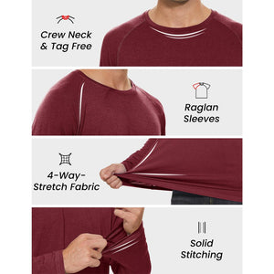 TACVASEN Wine Red UPF 50+ Fishing Swim Long Sleeve Shirts