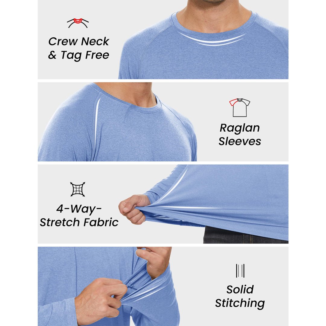 TACVASEN Light Blue UPF 50+ Fishing Swim Long Sleeve Shirts