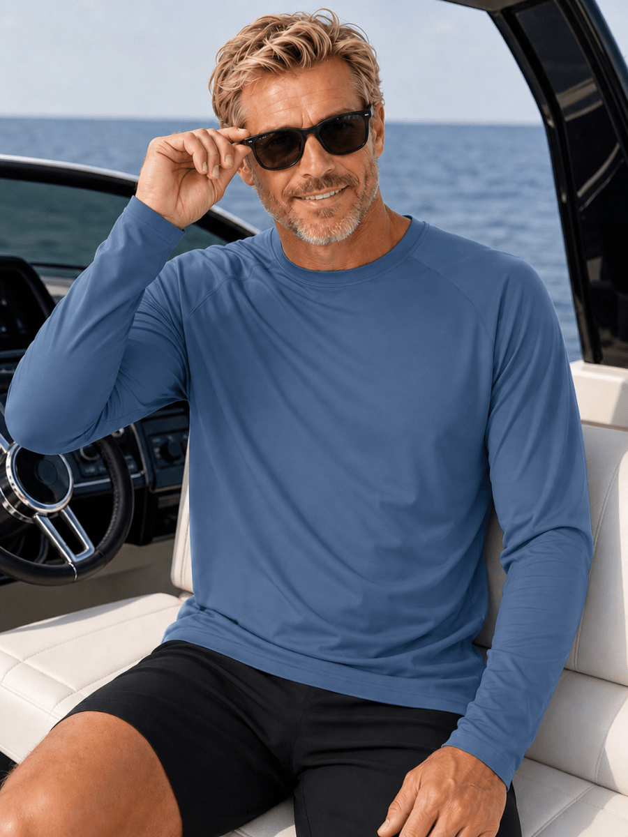 TACVASEN Blue Grey Men's UPF 50+ Long Sleeve Quick Dry Sun Protection Shirt