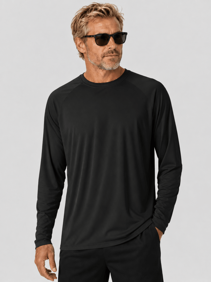 TACVASEN Black Men's UPF 50+ Long Sleeve Quick Dry Sun Protection Shirt
