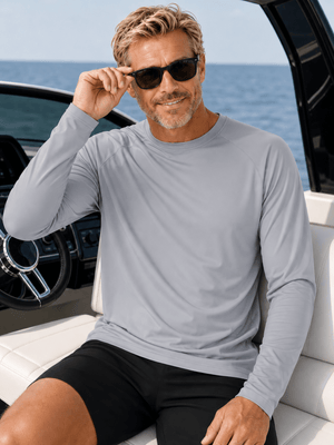 TACVASEN Light Grey Men's UPF 50+ Long Sleeve Quick Dry Sun Protection Shirt