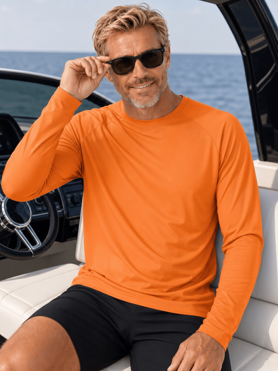 TACVASEN Orange Men's UPF 50+ Long Sleeve Quick Dry Sun Protection Shirt