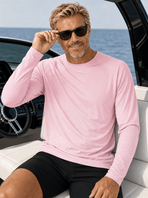 TACVASEN Light Pink Men's UPF 50+ Long Sleeve Quick Dry Sun Protection Shirt