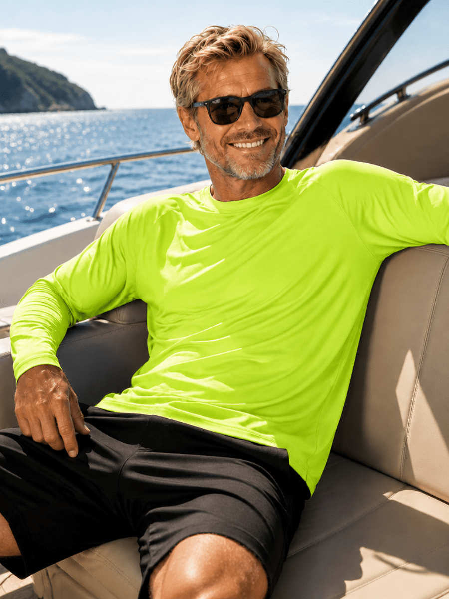 TACVASEN Bright Green Men's UPF 50+ Long Sleeve Quick Dry Sun Protection Shirt