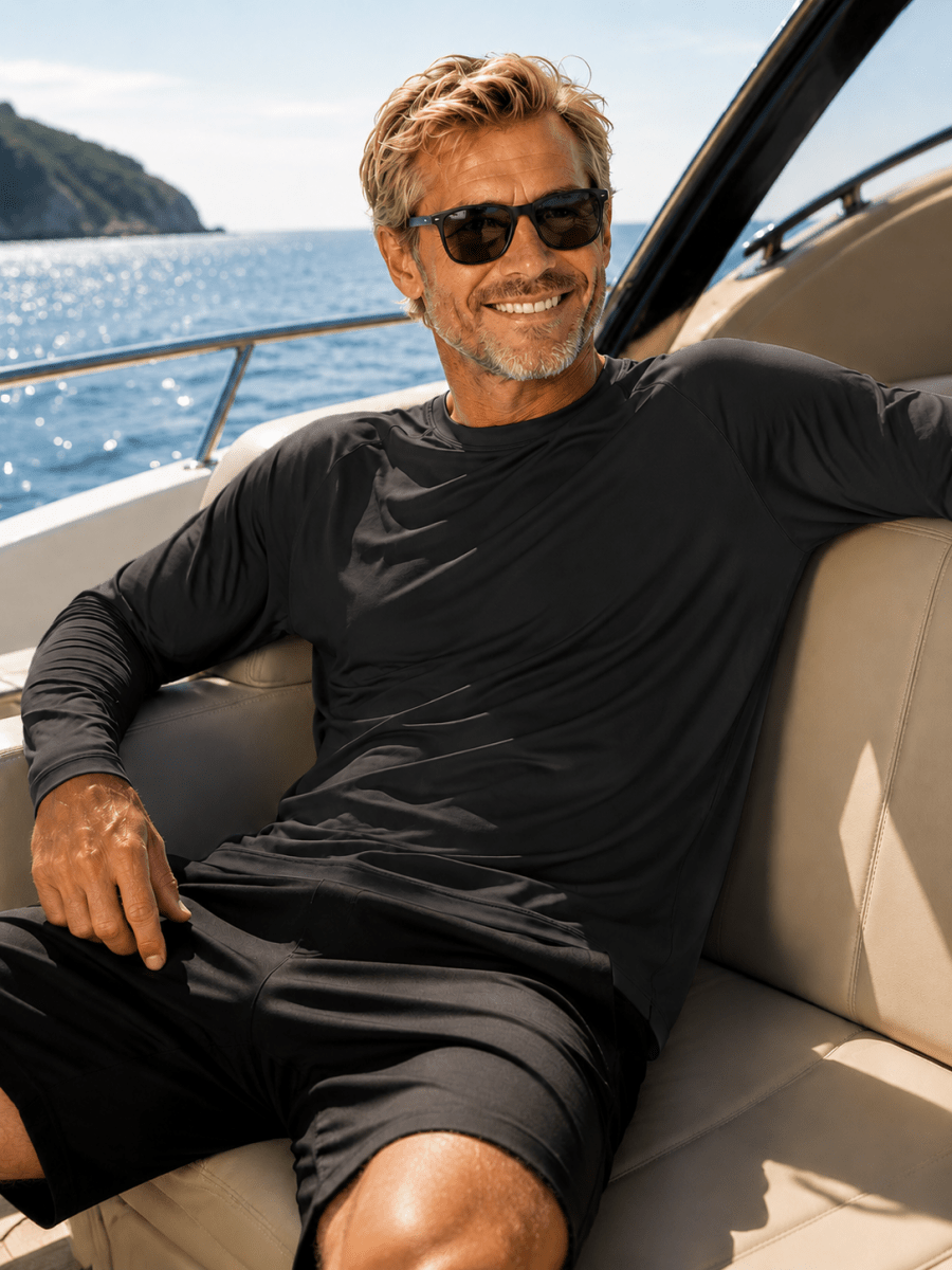 TACVASEN Black Men's UPF 50+ Long Sleeve Quick Dry Sun Protection Shirt