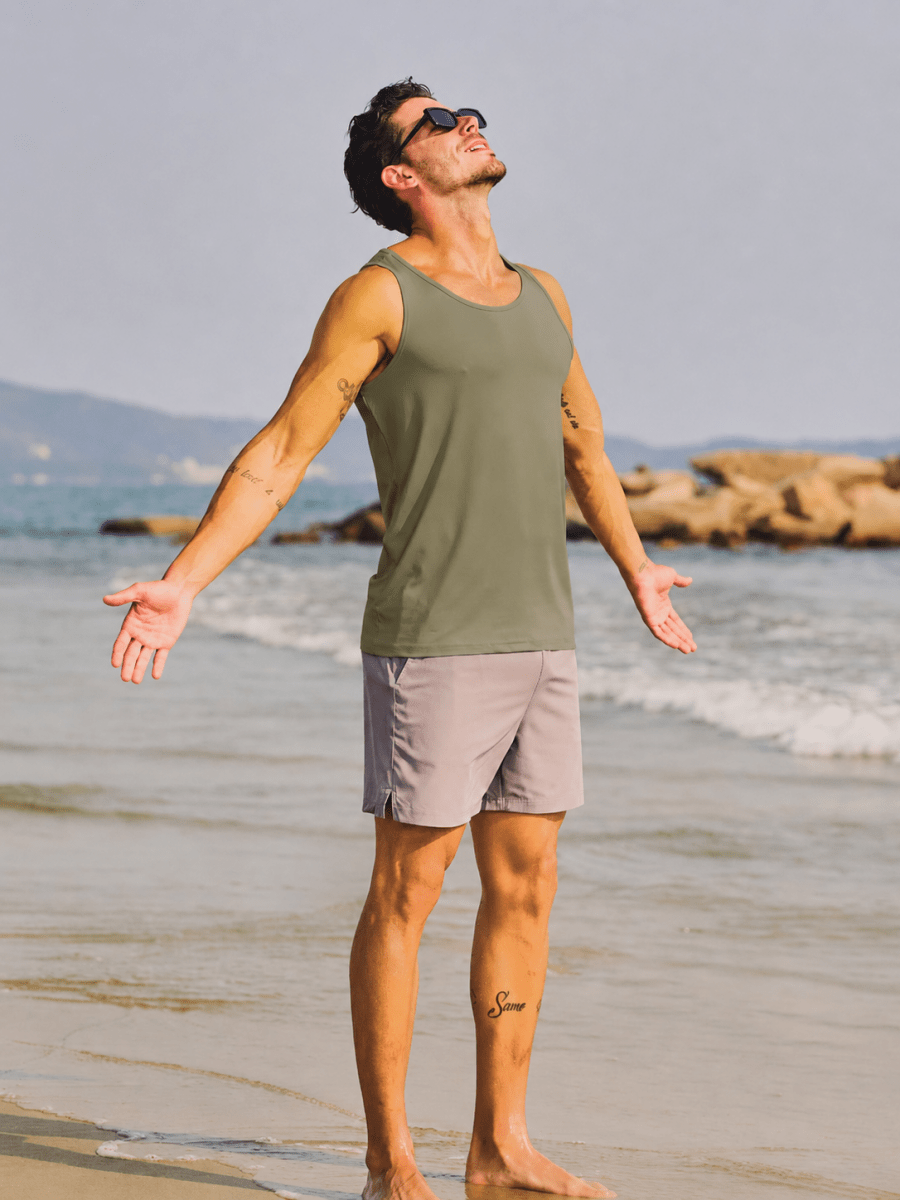 TACVASEN Dull Cyan Men's UPF 50+ Moisture Wicking Sports Vests