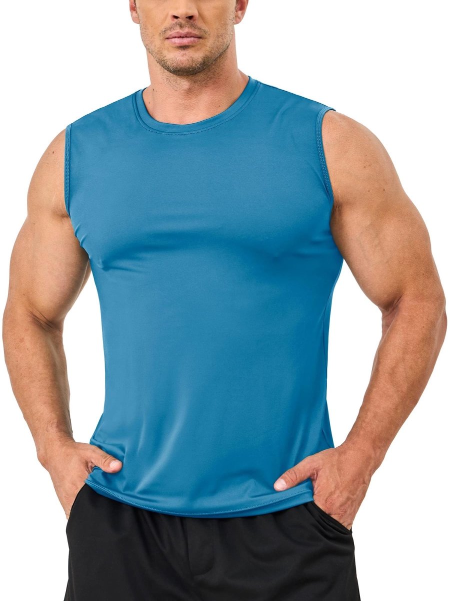 TACVASEN Blue Green Men's UPF 50+ Quick Dry Sleeveless Shirts