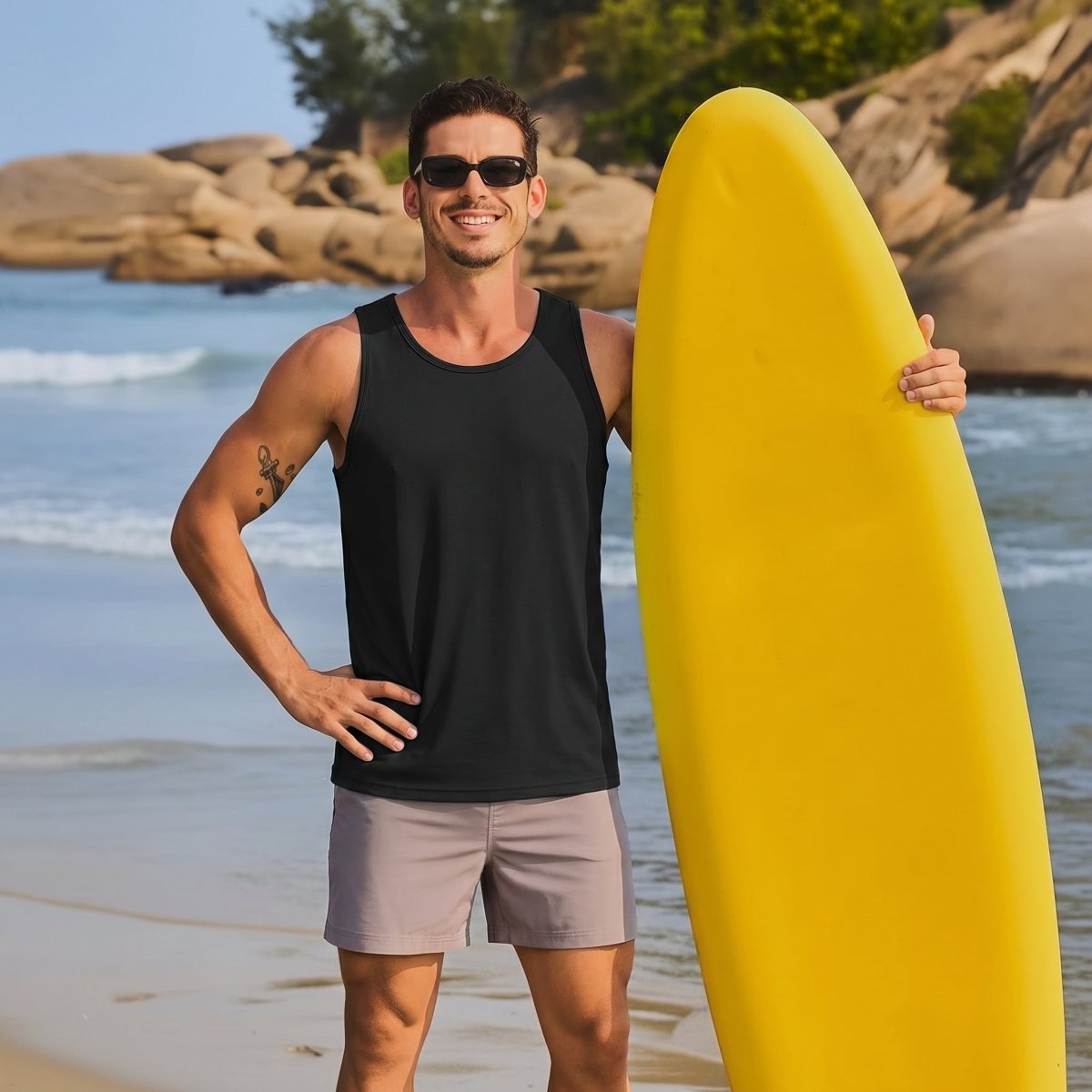 TACVASEN Black Men's UPF 50+ Quick Dry Workout & Gym Tank Top