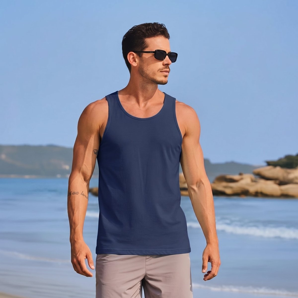TACVASEN Navy Men's UPF 50+ Quick Dry Workout & Gym Tank Top