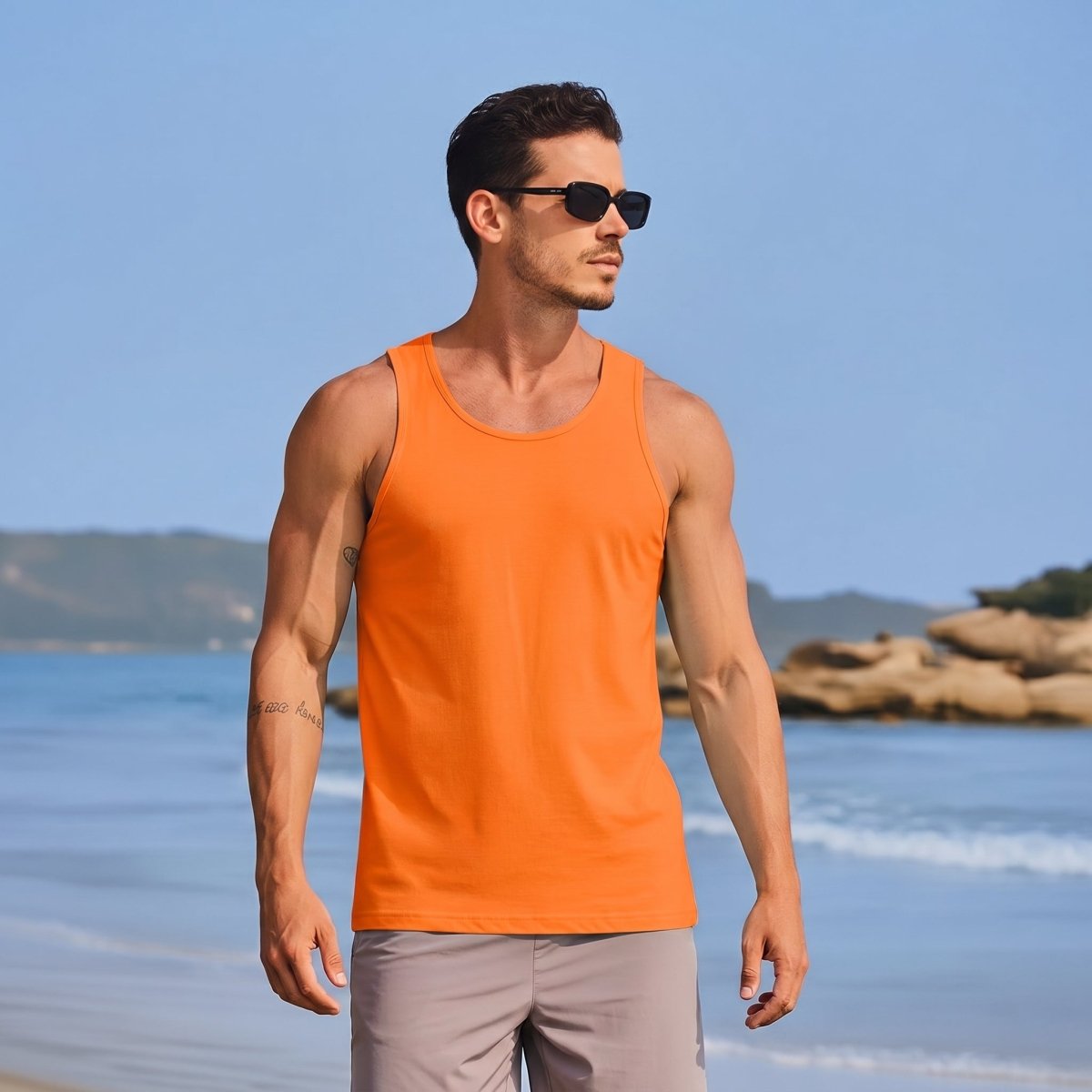 TACVASEN Orange Men's UPF 50+ Quick Dry Workout & Gym Tank Top
