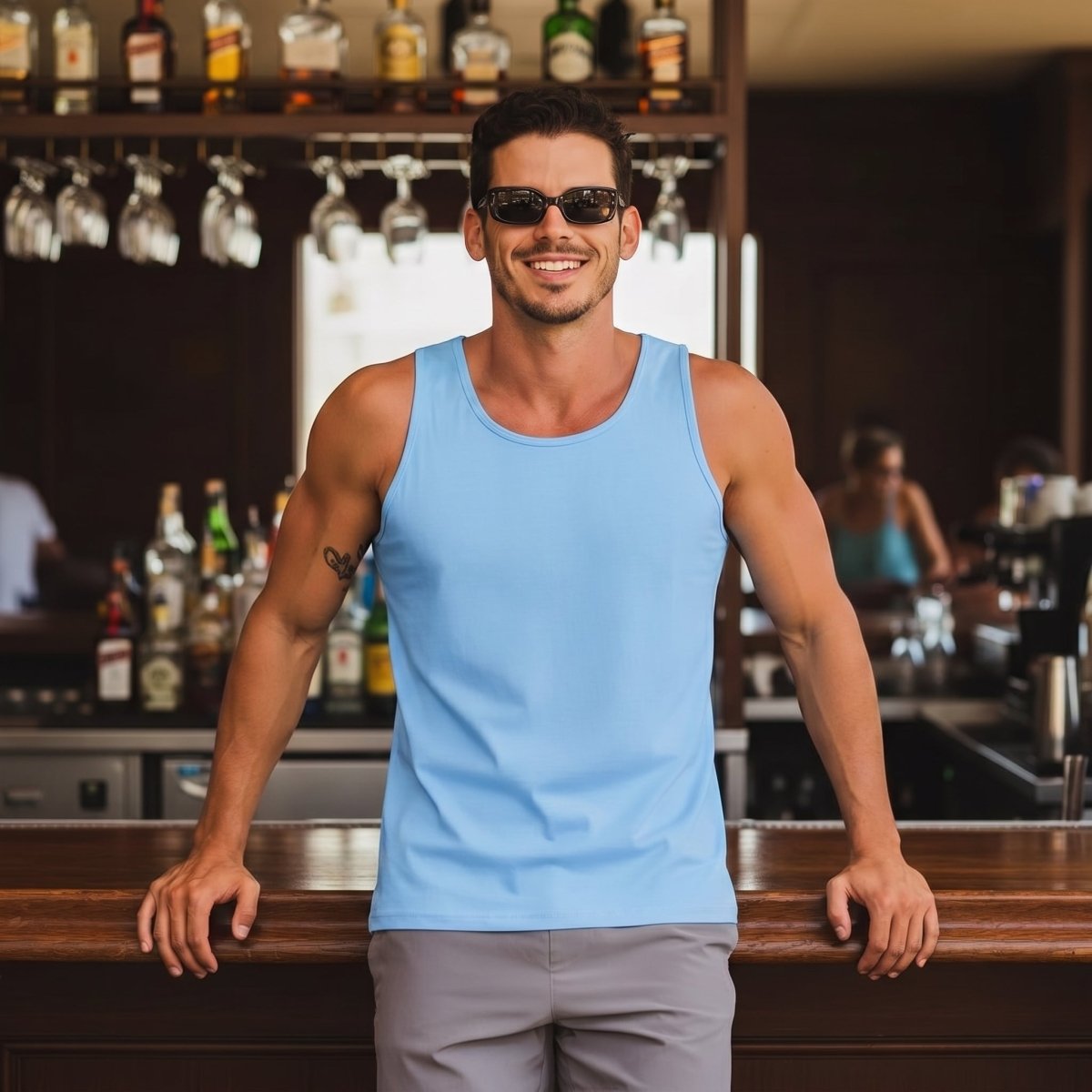 TACVASEN Sky Blue Men's UPF 50+ Quick Dry Workout & Gym Tank Top