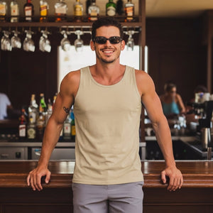 TACVASEN Light Khaki Men's UPF 50+ Quick Dry Workout & Gym Tank Top