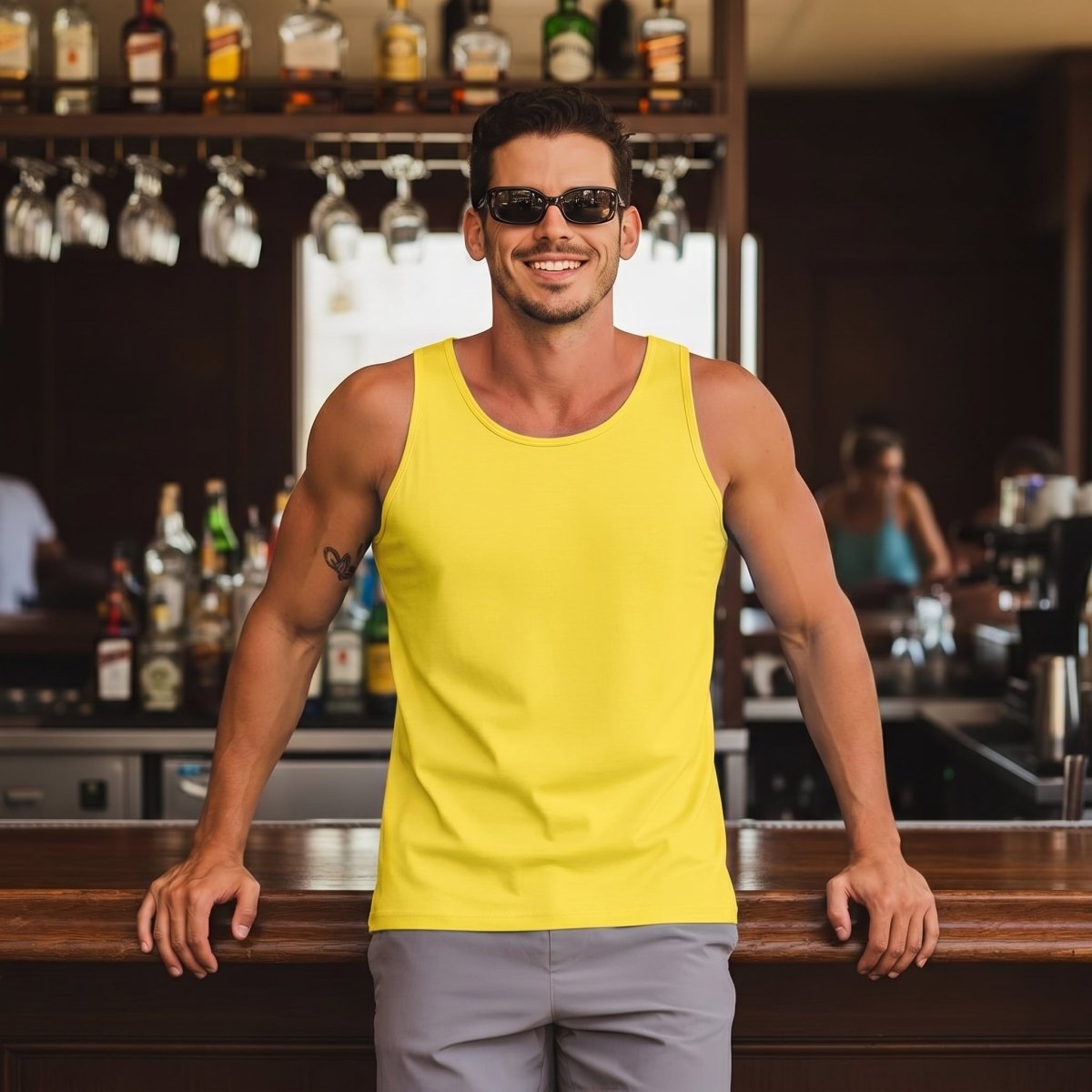 TACVASEN Yellow Men's UPF 50+ Quick Dry Workout & Gym Tank Top