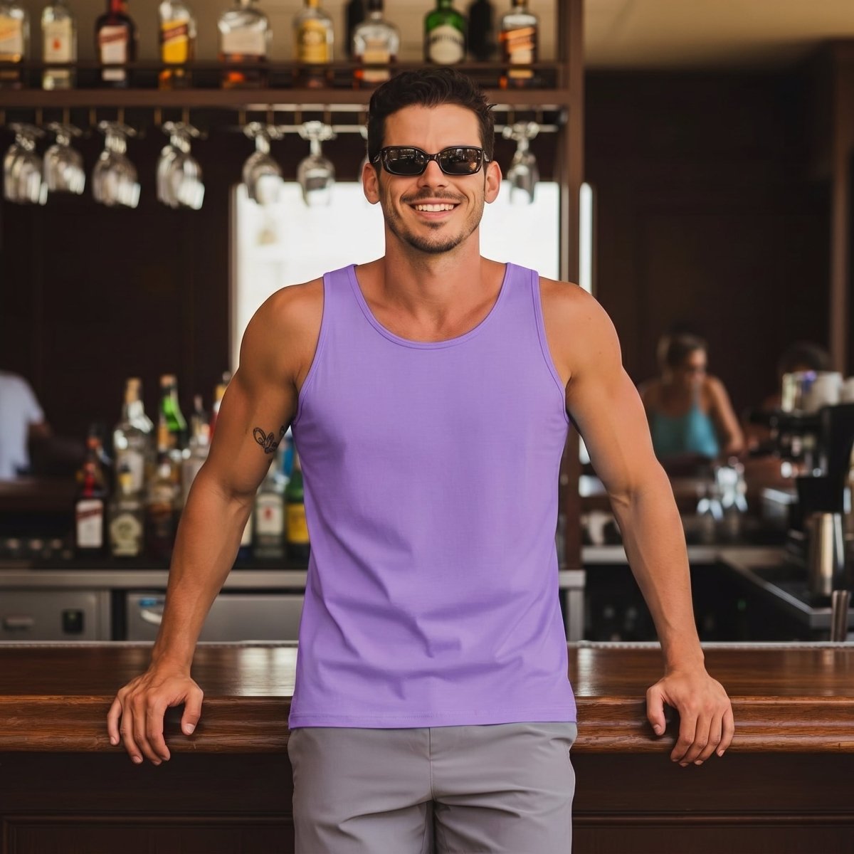 TACVASEN Light Purple Men's UPF 50+ Quick Dry Workout & Gym Tank Top