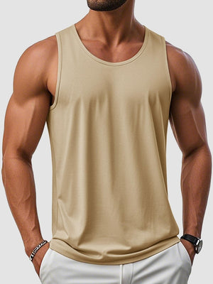 TACVASEN Light Khaki Men's UPF 50+ Quick Dry Workout & Gym Tank Top