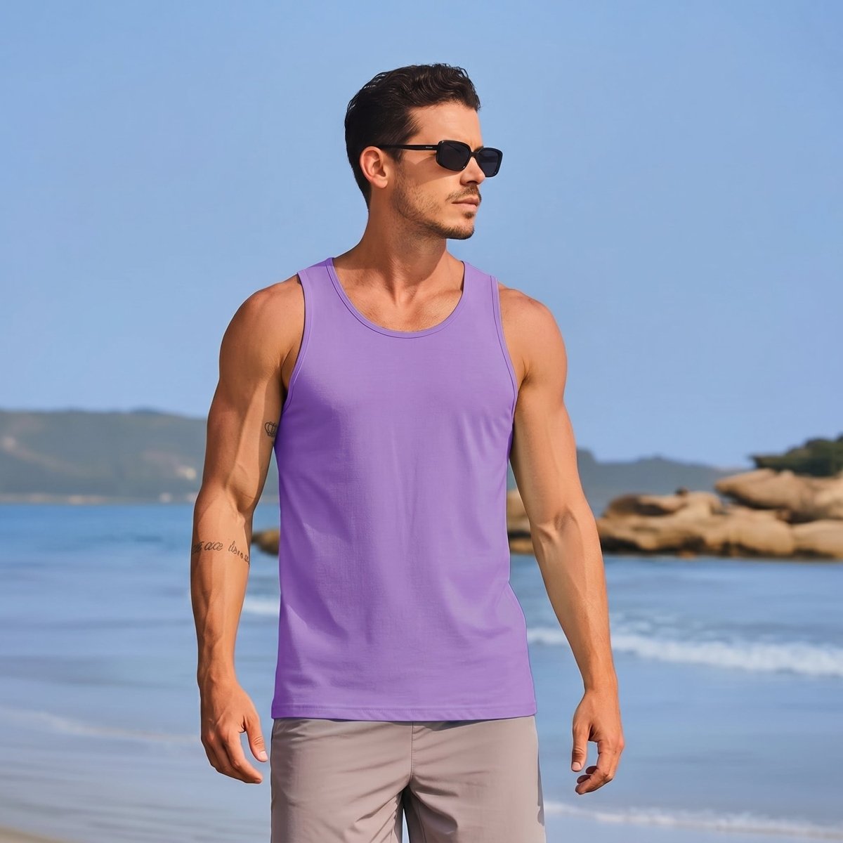 TACVASEN Light Purple Men's UPF 50+ Quick Dry Workout & Gym Tank Top