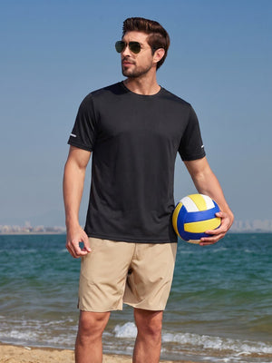 TACVASEN Black Men's UPF 50+ Quick-Drying Functional Sports Shirt