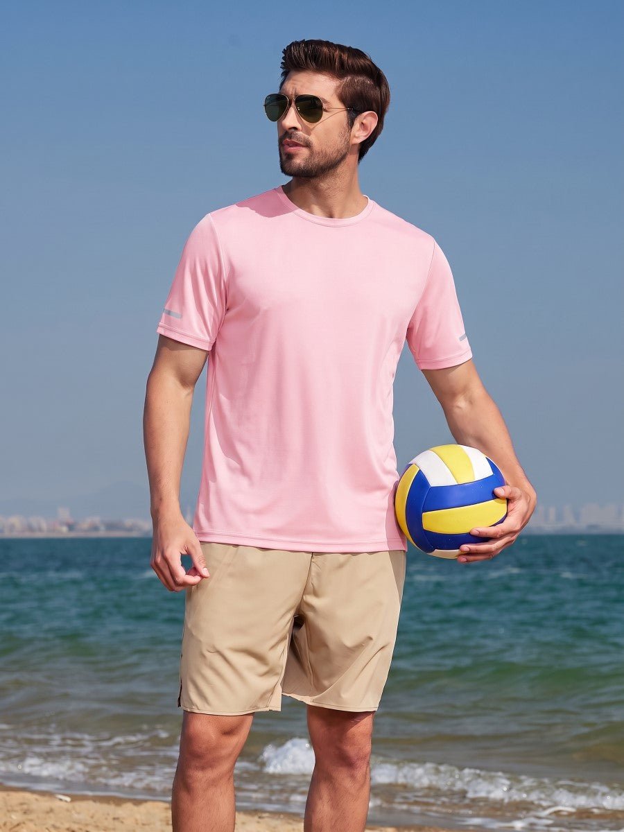 TACVASEN Light Pink Men's UPF 50+ Quick-Drying Functional Sports Shirt