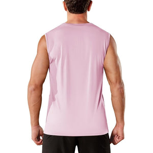 TACVASEN Pink Men's Sleeveless Shirt Quick Dry UPF 50+ Gym Tank Top