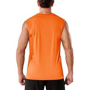 TACVASEN Orange Men's Sleeveless Shirt Quick Dry UPF 50+ Gym Tank Top