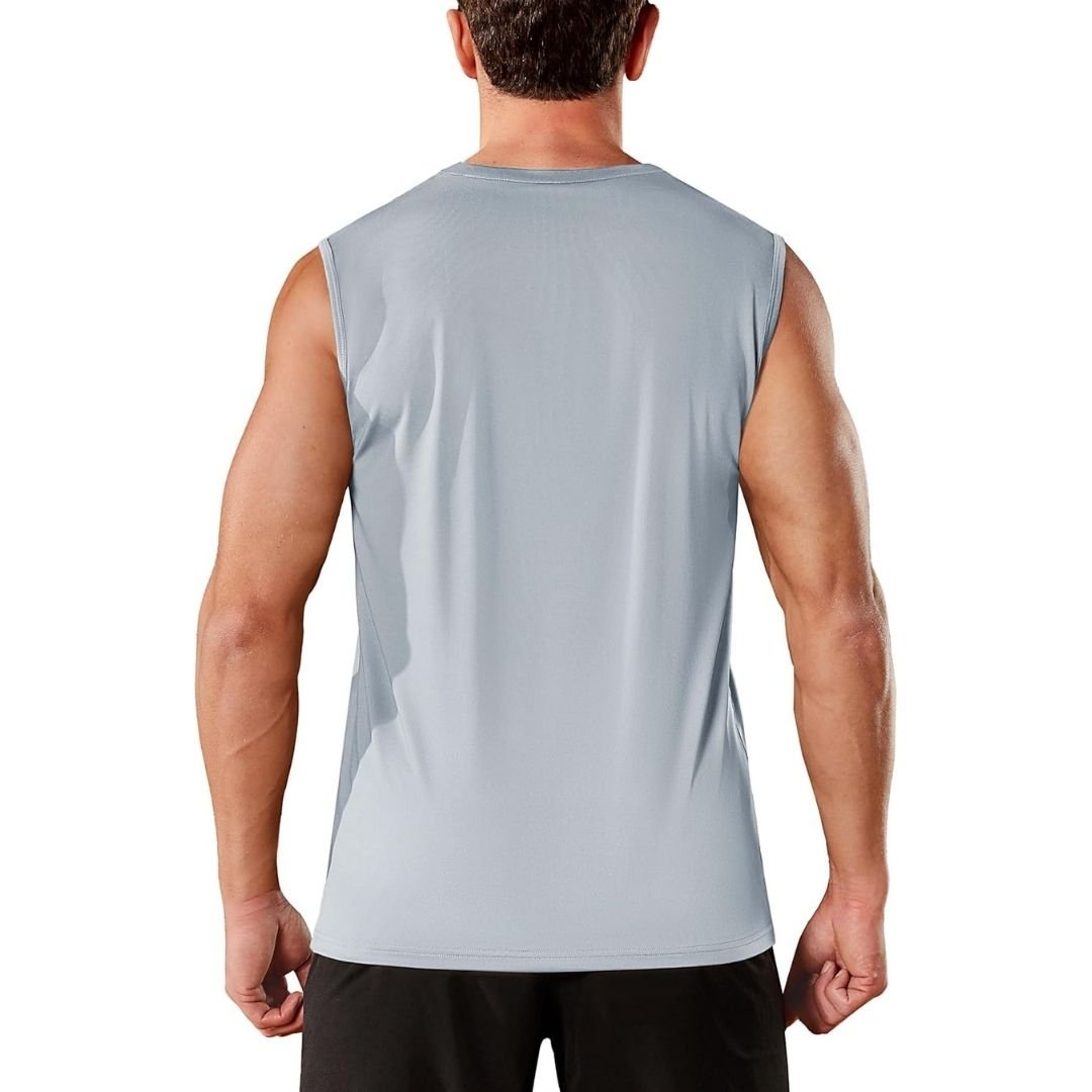 TACVASEN Light Grey Men's Sleeveless Shirt Quick Dry UPF 50+ Gym Tank Top