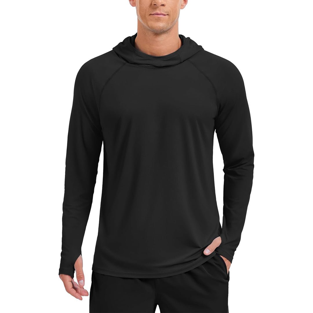 TACVASEN Black Men's UPF 50+ Sun Hoodie Long Sleeve Quick Dry Rash Guard Shirt