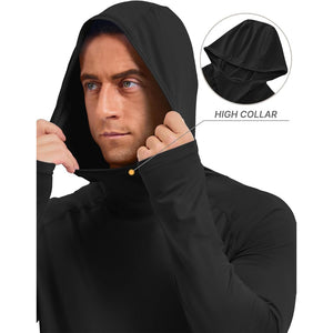TACVASEN Black Men's UPF 50+ Sun Hoodie Long Sleeve Quick Dry Rash Guard Shirt