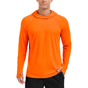 TACVASEN FI Orange Men's UPF 50+ Sun Hoodie Long Sleeve Quick Dry Rash Guard Shirt