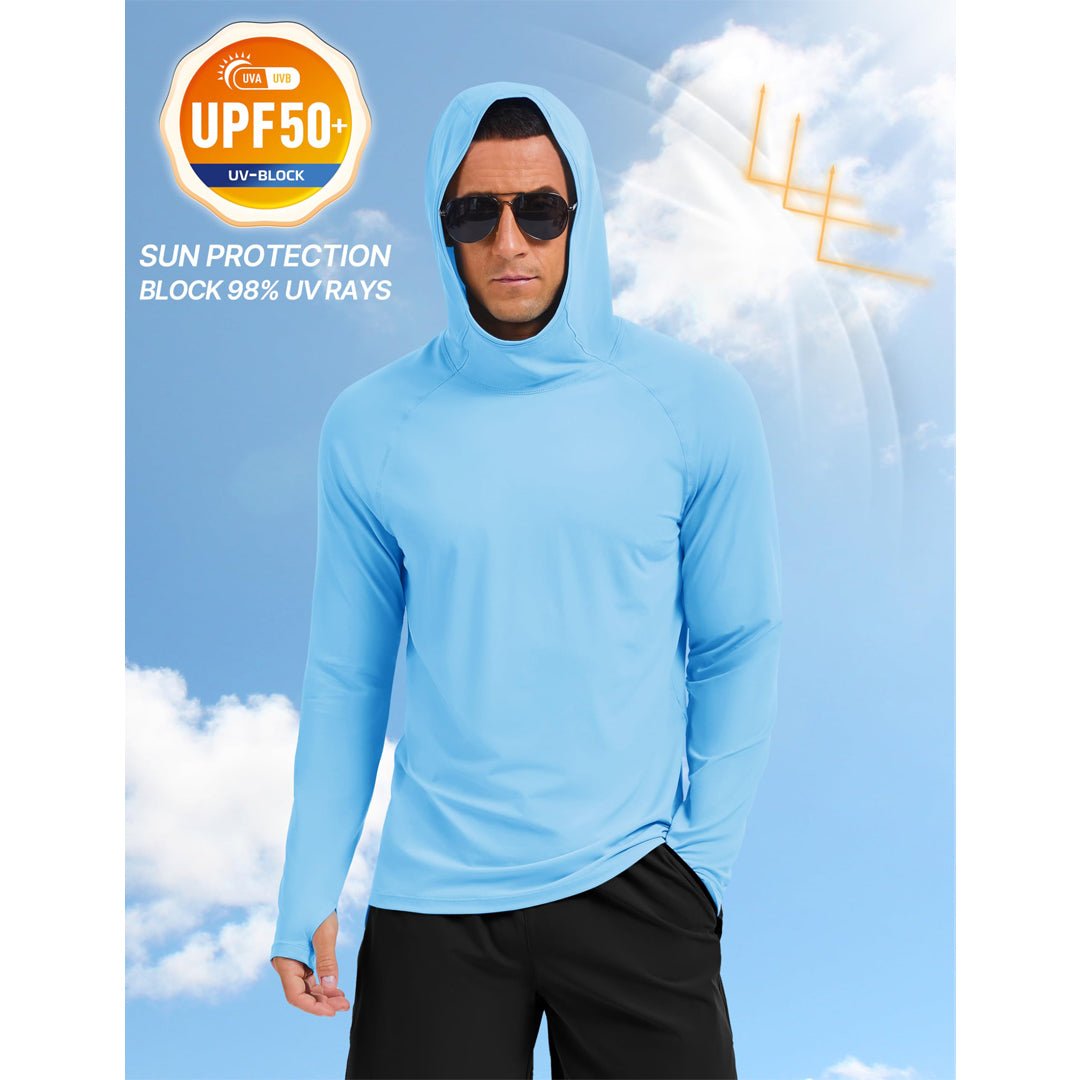 TACVASEN Azure Men's UPF 50+ Sun Hoodie Long Sleeve Quick Dry Rash Guard Shirt