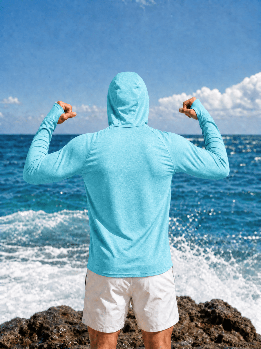 TACVASEN Sea Blue Men's UPF 50+ Sun Protection Hoodies with Thumb Holes