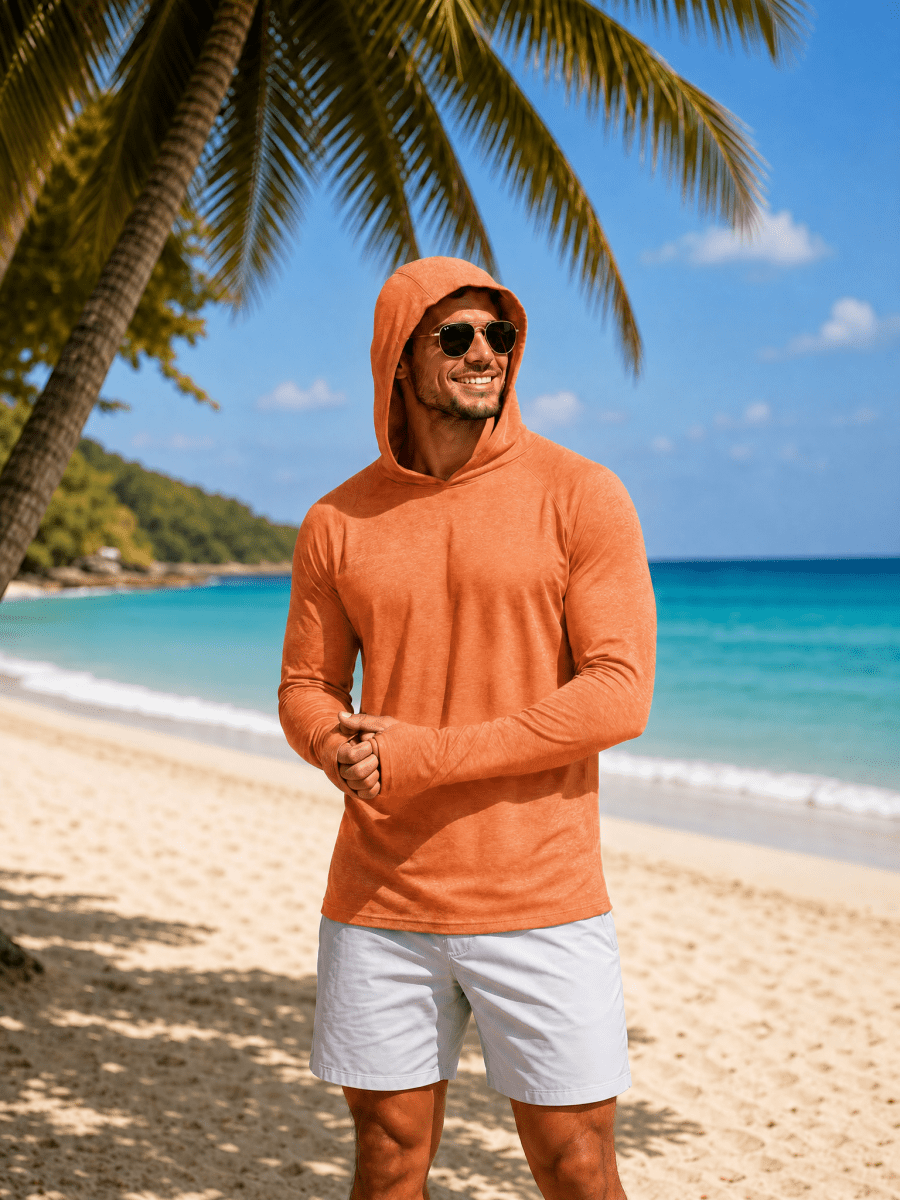 TACVASEN Sea Blue Men's UPF 50+ Sun Protection Hoodies with Thumb Holes