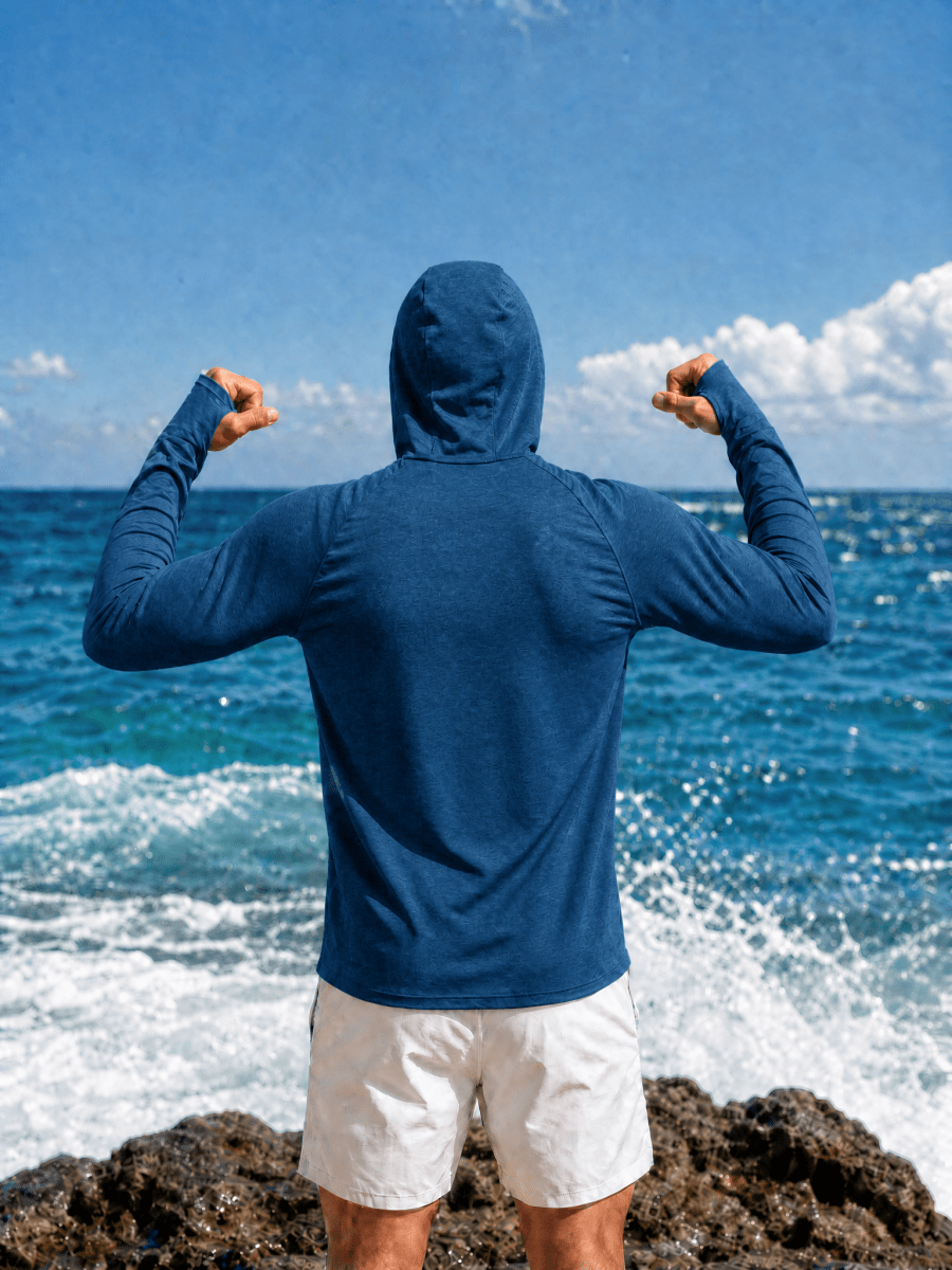 TACVASEN Sea Blue Men's UPF 50+ Sun Protection Hoodies with Thumb Holes