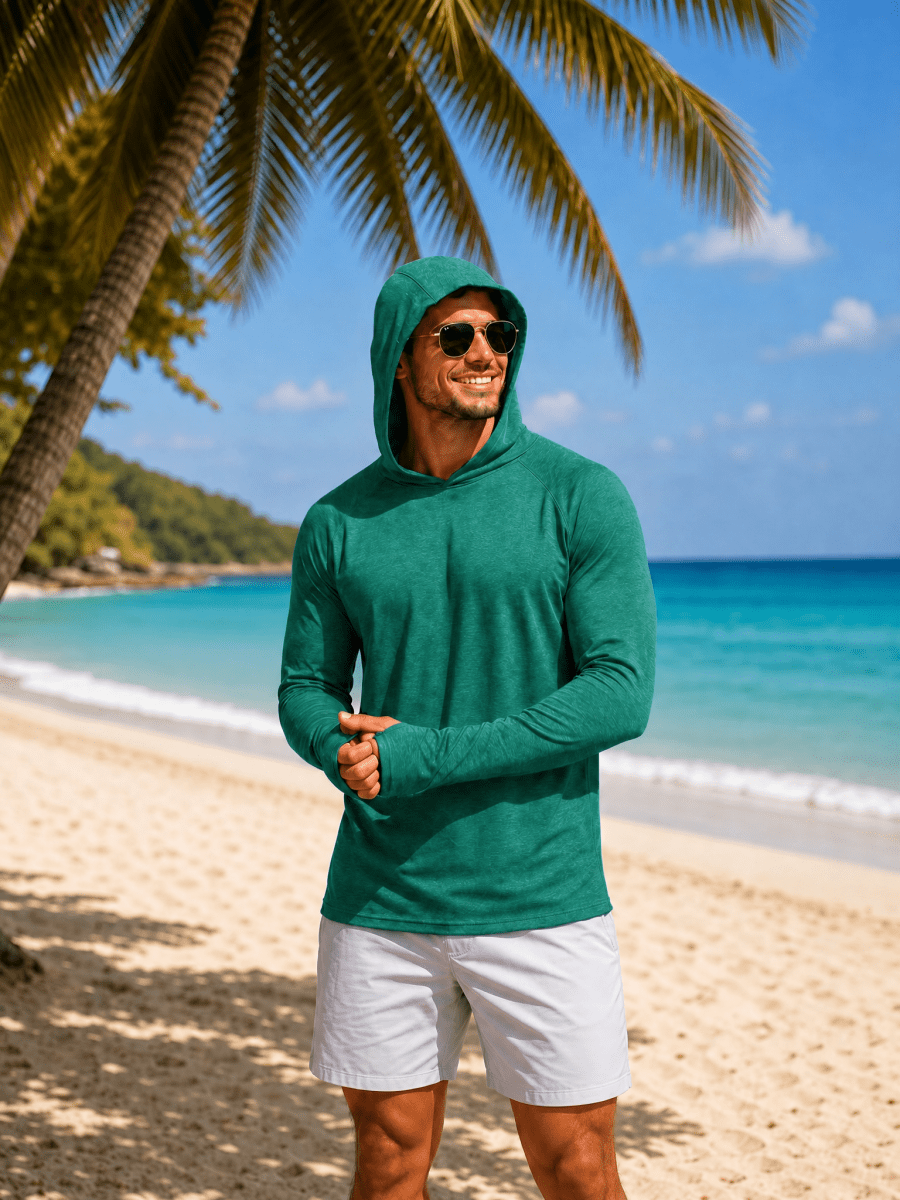 TACVASEN Sea Blue Men's UPF 50+ Sun Protection Hoodies with Thumb Holes