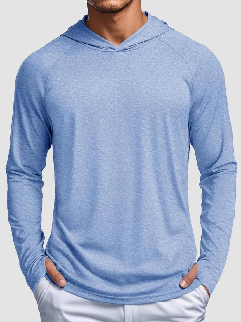 TACVASEN Sea Blue Men's UPF 50+ Sun Protection Hoodies with Thumb Holes