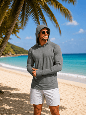 TACVASEN Sea Blue Men's UPF 50+ Sun Protection Hoodies with Thumb Holes