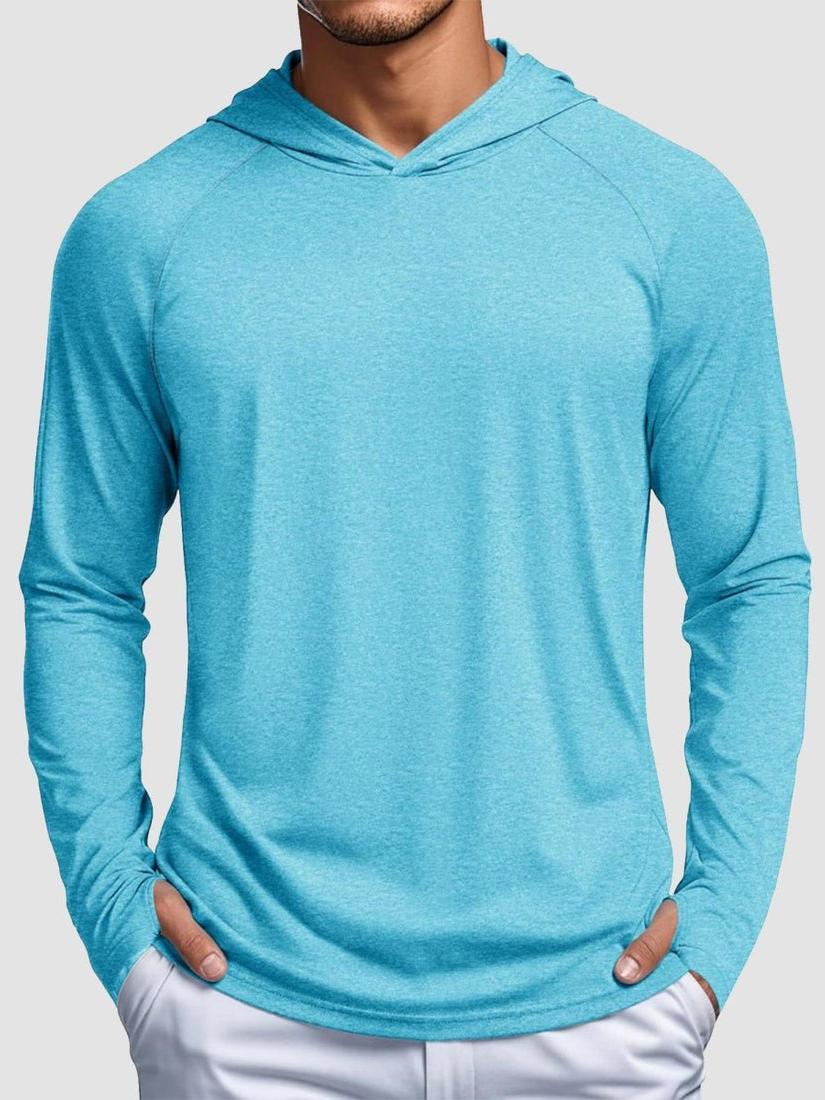 TACVASEN Sea Blue Men's UPF 50+ Sun Protection Hoodies with Thumb Holes
