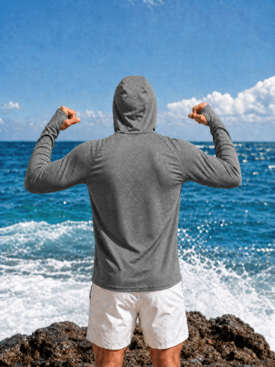 TACVASEN Sea Blue Men's UPF 50+ Sun Protection Hoodies with Thumb Holes