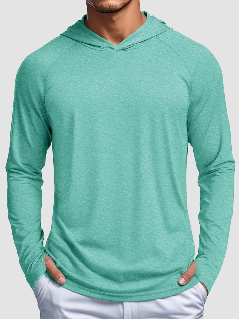 TACVASEN Sea Blue Men's UPF 50+ Sun Protection Hoodies with Thumb Holes