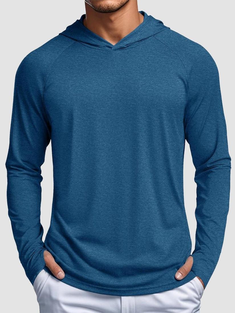 TACVASEN Sea Blue Men's UPF 50+ Sun Protection Hoodies with Thumb Holes
