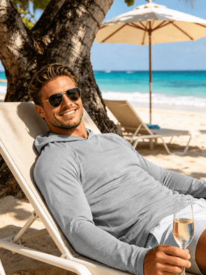 TACVASEN Sea Blue Men's UPF 50+ Sun Protection Hoodies with Thumb Holes