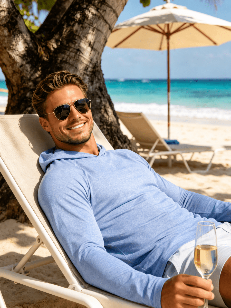 TACVASEN Sea Blue Men's UPF 50+ Sun Protection Hoodies with Thumb Holes