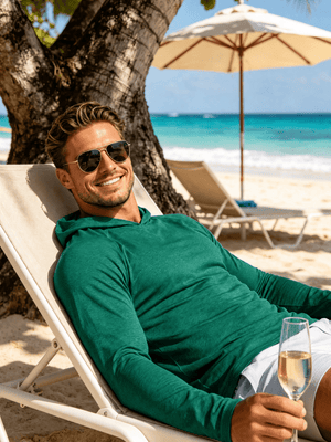 TACVASEN Sea Blue Men's UPF 50+ Sun Protection Hoodies with Thumb Holes