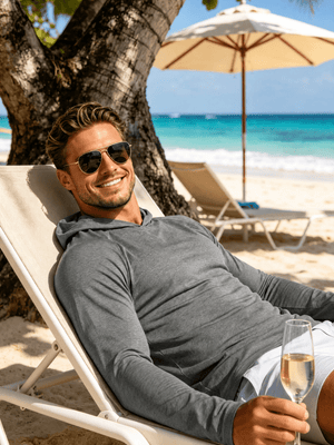 TACVASEN Sea Blue Men's UPF 50+ Sun Protection Hoodies with Thumb Holes